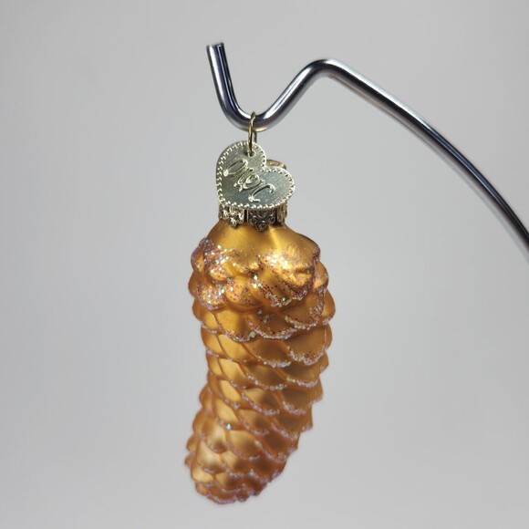 OWC Small PINE CONE Glass OLD WORLD Christmas Ornament Gold Glitter Nature - Picture 3 of 6